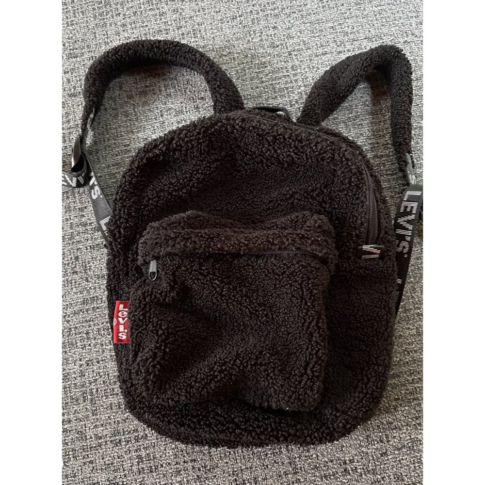 Levi Teddy Sherpa Soft Roomy Backpack Black 10 x‎ 13 inch
